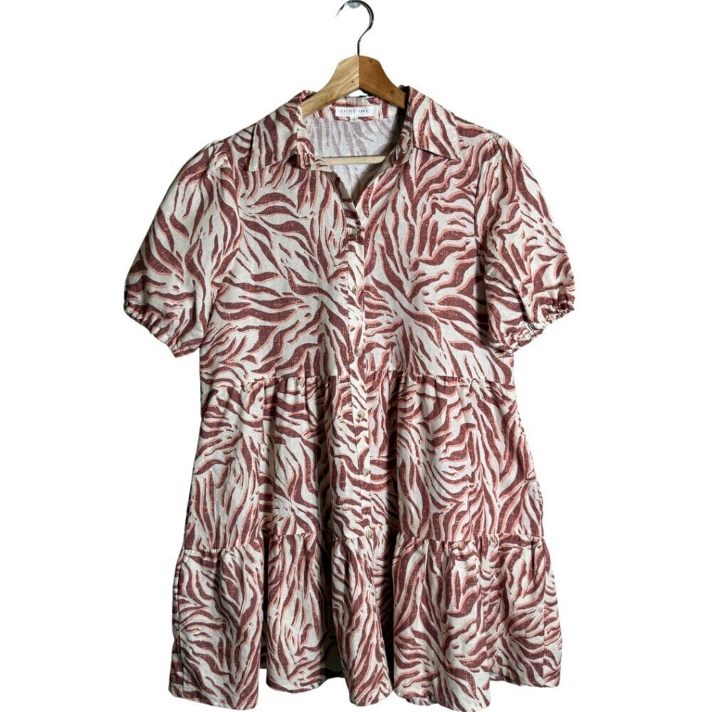 Urban Outfitters UO Little Lies Linen Zebra Print Mini Shirt Dress Women's Small